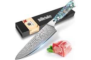 Home Safety Couteau de Cuisine Chef 20cm,67 Couches Acier Damas Couteaux de Cuisine Chef Japonais, avec Boîte Cadeau