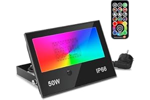 Richsing Projecteur LED, RGB Projecteur extérieur LED 50W IP66 Etanche,Spot LED 120 couleurs,5Modes,Dimmable Décoration Spot Lampe lumineux idéal pour Courloirs, Terrasses et Escaliers