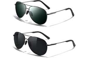 kunchu Pilot-Polarised-Sunglasses-Mens 2 Pack Black Sunglasses Womens UV400 Protection Sun Glasses Retro Classic Fashion Style Shades