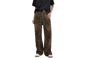 SURTTAN Jeans con Leopardo Marrone Chiaro da Donna e da Uomo Pantaloni da Donna Oversize a Gamba Larga Pantaloni da Strada Stile Hip Hop Vintage in Cotone Largo Casual Tan Leopard Jeans