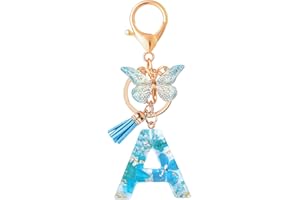 MWOOT Letter Keychains Initiale Lettre Porte Clef Lettre,Alphabet Initial Keyring avec Pendentif,Bleu Pétales Key Ring pour Femmes Portefeuilles