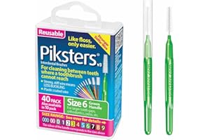 Piksters Interdental Brushes, 40 pk, Size 6, Interdental Tooth Brush for Larger Gaps, Gum Soft Bristles for Plaque Removal, Safe for Braces