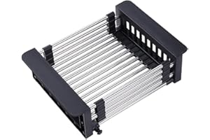 Fangsues Cestino da cucina telescopico in acciaio inox, porta scarico multifunzione, per lavare frutta e verdura, nel lavandino o sul bancone, antiruggine (medio)