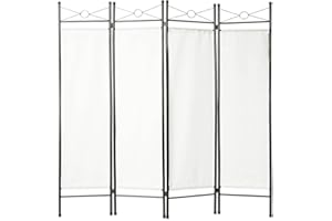 ‎TECTAKE tectake® Paravent 4-teilig, Raumteiler Trennwand freistehend aus Metall und Stoff, spanische Wand 180 x 160 cm, als Umkleidekabine, Room Divider, Paravent innen, Raumteiler ohne Bohren - weiß