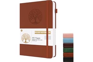 Dzhzal Carnet ligné B5 - 365 pages lignées - 100 g/m² - Couverture rigide en cuir avec bande élastique - Pour le travail, les affaires, l'école et les voyages