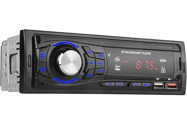 Radio Coche Bluetooth 1 DIN - Autoradio con 2 Puertos USB, Manos Libres, Entrada AUX y SD | Control Remoto y Radio FM - Estéreo Universal para Coche 12V (Negro)