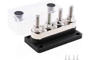 Gloaso 600 Amp Bus Bar 12V - 48V CC rame fatto, Heavy-Duty Modulo 4 x M10 perni terminali di distribuzione di energia Blocco 600A Busbar con coperchio Robusta, nero