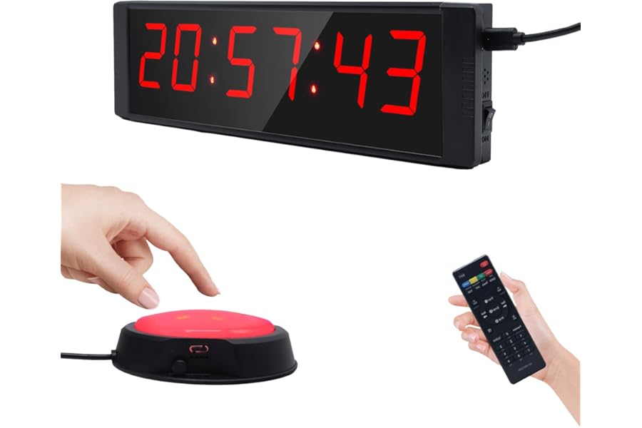 Ousmile Gym Timer Clock for Home Gym, Fitness Timing with Start/Stop Button, Interval Timer for Workout, Stopwatch/Countdown Time with Remote, 12/24H Digital Wall Clock Gym Accessories