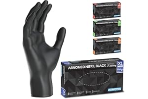 ARNOMED Einweghandschuhe Schwarz Extra Stark, Einmalhandschuhe XL, 50% dickere Nitrilhandschuhe, 100 Stk./Box, Handschuhe Einweg puderfrei, latexfreie Gummihandschuhe, Einweghandschuhe in S, M, L & XL