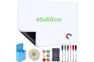 EXSIVEMY Lavagna magnetica di carta bianca, 40 x 60 cm, adesiva rimovibile, lavagna bianca cancellabile a secco, lavagna bianca da parete per ufficio, casa, scuola, 6 pennarelli, 6 magneti, 1 gomma inclusa