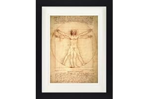 1art1 Leonardo Da Vinci Póster El Hombre De Vitruvio, 1490 Aprox. Cuadro Enmarcado Con Fine Passepartout | Cuadros De Pared | En Un Marco De Imagen 40x30 cm