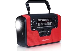 iRonsnow Radio Solaire, Lanterne Portable à Manivelle avec Lecteur MP3, Lampe de Poche LED de Chantier Radio d'urgence avec AM/FM/SW/SOS, anque d'alimentation Rechargeable 2300mAh et Lampe de Lecture