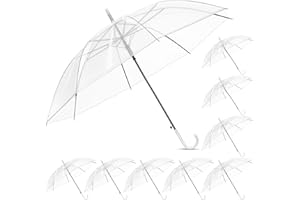 Hestya 8 Pack 37.4 Inch Clear Umbrellas for Wedding White Transparent Umbrella Dome See Through for Woman Men Bride Party