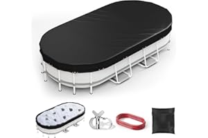 CL FUN Oval Pool Cover 12 x 24 FT, Upgraded 420D Heavy Duty Oxford Fabric Pool Covers for Above Ground Pool with Winch and Cable, All Season Inflatable Pool Cover for UV Resistant, Waterproof and Dustproof