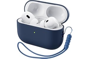 ORNARTO Compatible with Airpods Pro 2 Case (2022), Protective Liquid Silicone Case Cover for Airpods Pro 2nd Generation with Lanyard Soft Skin Front LED Visible-Storm Blue