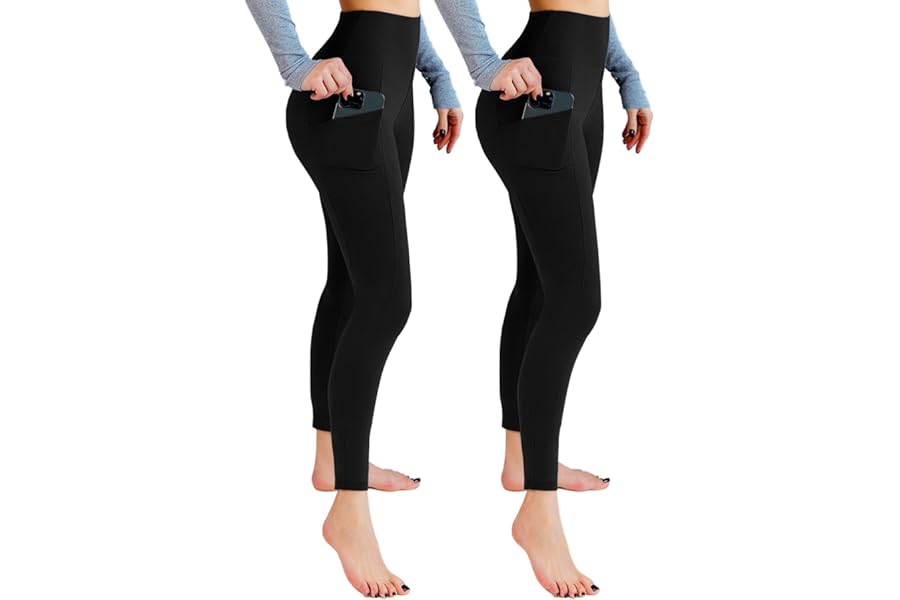 Leafigure 2 Pack Gym Leggings for Women High Waist Opaque Leggings with Pockets for Workout Sport Yoga Running