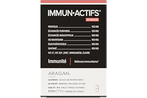 Immunactifs - Complement Alimentaire Immunité - Huile Essentielle Ravintsara, Vitamine C, Propolis, Zinc, Cuivre - Aragan - 30 Gélules