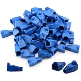 SagaSave 100 Pack RJ45 Cable Cap Connector Boots Soft Plastic Ethernet CAT5 CAT5E CAT6 Strain Relief Boots (Blue)