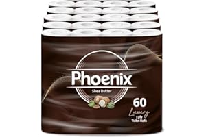 Phoenix Toilet Rolls – 60 Pack | 3 Ply Shea Butter Scented Toilet Paper | Bulk Buy, Soft, Quilted, Sustainably Sourced, Eco- Friendly Luxury Bathroom Tissue
