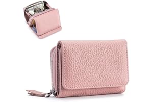 ZhaoCo Kleine Geldbörse Damen mit Münzfach & RFID-Schutz, Echtes Leder Mini Portemonnaie Geldbeutel Kreditkartenetui für Frauen Mädchen - Rosa
