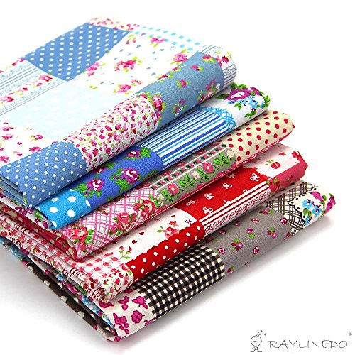 RayLineDo® 5X verschiedene Muster Floral & Polka Dots Style 100% Baumwolle Popelin Stoff Fat Quarter Bundle 46 x 56cm (Appox 18 „x 22“) Patchwork Quilting Stoff - 2