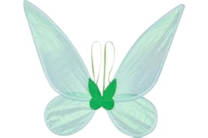 Aunaeyw Feenflügel für Mädchen, weiß, funkelnde, durchsichtige Flügel, Schmetterling, Fee, Halloween-Kostüm, Engelsflügel für Kinder und Erwachsene (grüne Feenflügel)