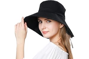 Comhats Sun Hats Women UPF 50 Cotton Summer Hat Wide Brim Hats with Neck Flap Ladies Gardening Hats Safari Outdoor Hats Packable & Adjustable