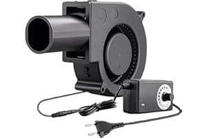 MEIKYING Radiallüfter 230v Regelbar, Gebläse Lüfter 97mm Turbinen mit Drehzahlregler 12V für Aufblasen, Heizgeräte Grill BBQ Picknick, Kühlung Lüfter für Haushaltsgeräte (mit Rohr)