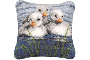 FANKXIUXI Knüpfhaken-Set für Erwachsene, Kinder, Anfänger, DIY-Kissenbezug, Häkelkissen, Garn, Kreuzstich-Set, passend für Erwachsene und Anfänger, 39,9 x 39,9 cm, Heimdekoration, Geschenk, Entlein