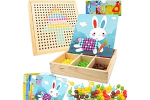 RANJIMA Mosaikspel för barn, leksaker från 2, 3, 4, 5 år, trämosaik, hantverkssats för barn, Pegboard, gaffel med instickspärlor, 3D-presenter för pojkar och