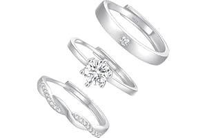 MUCCA 3Pcs Silver Rings for Women Adjustable Rings Women Cubic Zirconia Silver Rings 925 Sterling Silver Ring Set Statement Thumb Rings for Women Jewellery Gifts