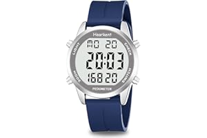 Hearkent Contapassi orologio senza Bluetooth, senza app contapassi, orologio impermeabile da 30 m, con numeri grandi LCD, contapassi per anziani, con conto alla rovescia, sveglia, contapassi