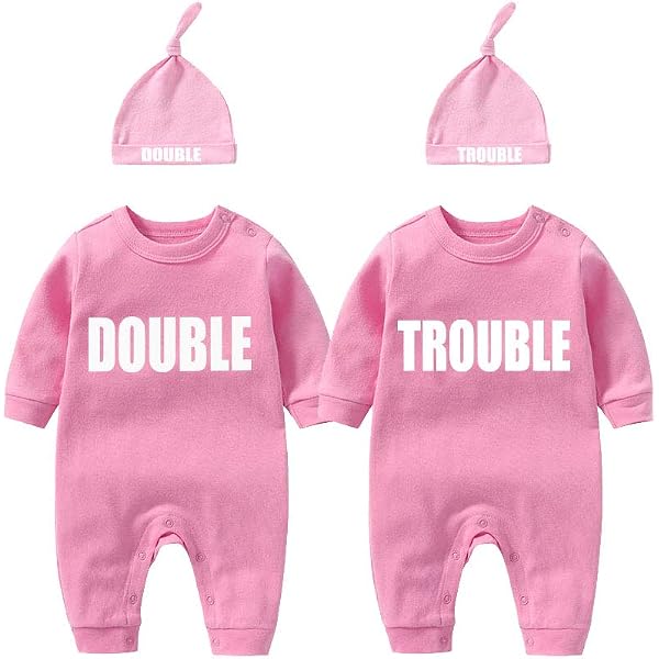 Culbutomind Body Pour Bébé Jumeau Avec Chapeau, Blanc Db, 1 Mois