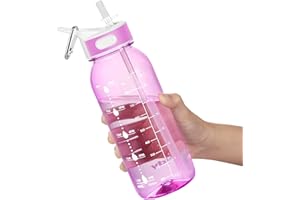 JIMACRO Butelka na Wodę, 1 Litro Butelka na Wodę ze Słomką i Uchwytem Bez BPA, Butelka na Wodę do Codziennego Spożycia z Funkcją śledzenia Czasu, Która Przypomina Czas Picia, Idealna do Nawodnienia