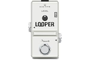 Amuzik Looper Electric Guitar Effect Loop Pedal 10 Minutes of Looping Unlimited Overdubs USB Port True Bypass, White Looper