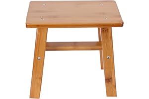LIZEALUCKY Small Bamboo Stool, Wooden Stool, Small Bench, Bathroom Stool, Plant Stool, Make-up Stool, Multipurpose Low Stool Children's Bench(S Square Bamboo Stool)