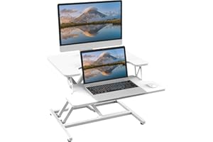 ‎ERGOMAKER ERGOMAKER Standing Seat Desk Attachment, Height Adjustable, Standing Desk Attachment, 55 x 40 cm, Desktop Riser with Keyboard Tray, White