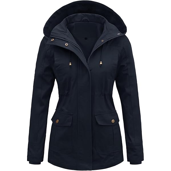 Vancavoo Overgangsjas voor dames, outdoor, korte jas, lente, elegant, voorjaarsjas, lichte gevoerde winterjas, katoenen parka met capuchon met trekkoord, voor lente, zomer, herfst, Donkerblauw, M