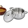 Vinod Belly Shape Platinum Triply Stainless Steel Saucepot - 3.7 Litre, 20cm | Glass Lid | Biryani Pot | Rivetted Handle | Induction & Gas Base - 5 Year Warranty