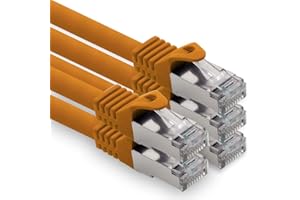 1CONN Cable de red Ethernet CAT.7 para ordenador, 1,0 m, color naranja, 5 unidades, cable de conexión S-FTP LSZH PIMF 10 GB s RJ45 macho Cat6a