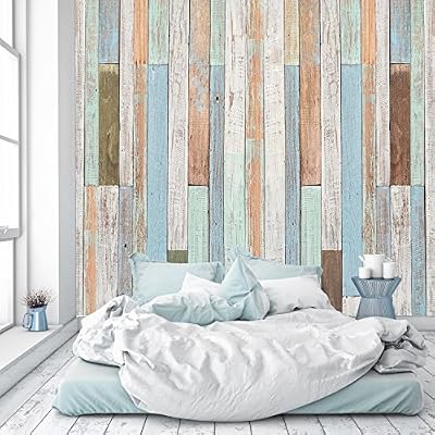 murimage Papier Peint Bois 274,5 x 254 cm Mur optique pastel maritime vintage panneaux panneau Photo Mural Tableaux Muraux Déco Colle y compris livingdecoration