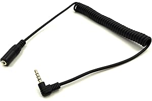 Duttek 1,5 m pozłacany 3,5 mm TRRS 4-biegunowy kąt prosty 90 stopni męski na żeński spirala sprężynowa Aux Audio Stereo Jack przedłużacz kabel (3,5 mm TRRS M/F)