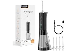 MORNWELL Water Flosser for Teeth Cordless, Oral Irrigator Portable Dental Flosser 300ML Wide Mouth Water Tank, Rechargeable Electric Dental Flosser Teeth Cleaning and Flossing for Home Travel (Black)