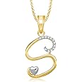 MEENAZ Stylish Jewellery Gold Plated 'S' Letter Locket Alphabet Heart Pendant for Unisex Adult in American Diamond Crystal Jewellery Set for Women - Chain Pendant 326 (Gold)