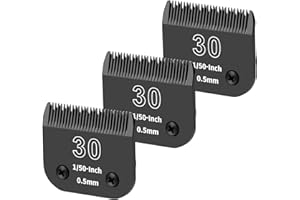 YAZIYIR 3-Pack 30# Detachable Dog Grooming Steel Blades - Compatible with Andis, Oster A5, Wahl KM-10 Series - 1/50-Inch (0.5mm) Cut Length (Black)