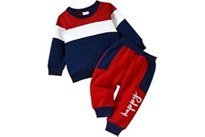 Dazzerake 2 pezzi Completini in Tuta da Neonati Abbigliamento Autunno Inverno Unisex Color Block Felpa Pullover Girocollo a Maniche Lunghe Top e Pantaloni