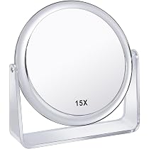 Miroir De Maquillage Grossissant X15 Sur Pied - Double Face Rond Chromé 17cm Pour Coiffeuse Et Salle De Bain