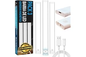 PRIME ESSENTIALS® Luz LED con Sensor de Movimiento Adhesiva I 3 Piezas I 23 Cm 6 Modos de Luz I 40 LEDs Magnética USB Recargable 1000 mAh I Para habitacion Cocina Bajo Mueble Armario
