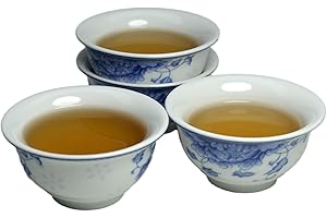 Liang baobao Juego de 4 tazas de degustación de té tradicional chino, mini tazas de porcelana blanca de 2 onzas para ceremonia de té Gongfu (peonía)