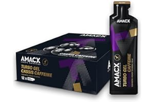 AMACX Turbo Energy Gel – Gel Energetique Velo et Course a Pied – Electrolyte & Minéraux – 12 x 60 ml – 40g de Glucides par Sports Gel avec Caféine – Ratio 1:0,8 Glucose:Fructose – Cassis/Caféine